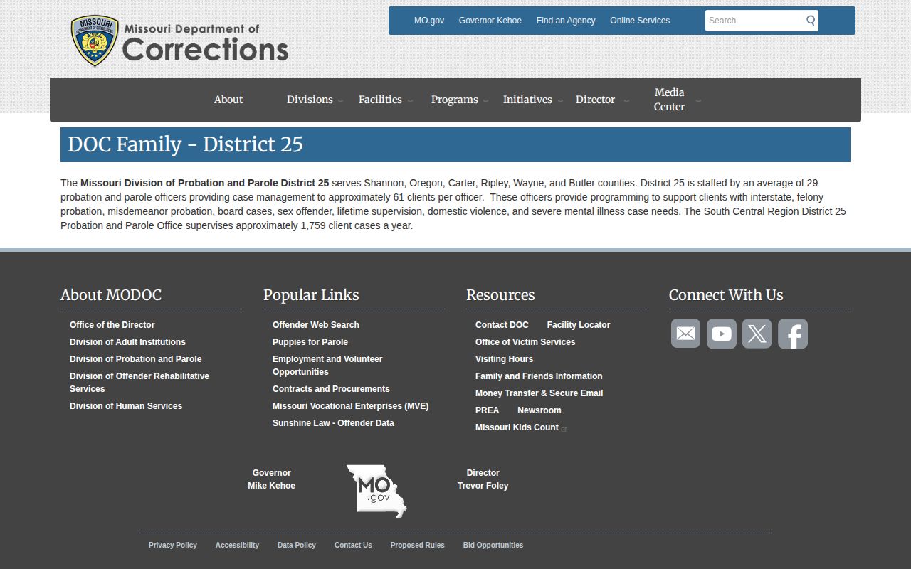 Shannon County parole and probation District 25 assignment