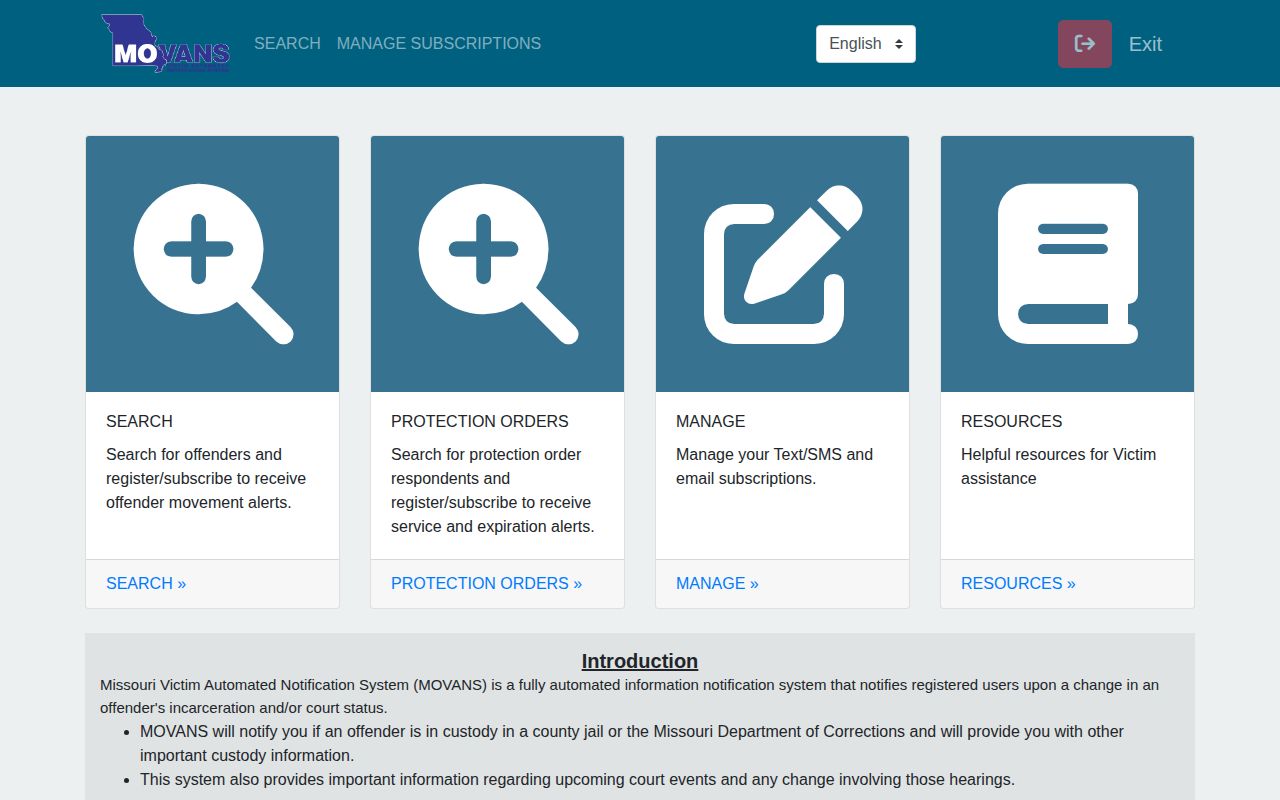 MOVANS search screen for a Shannon County inmate release check