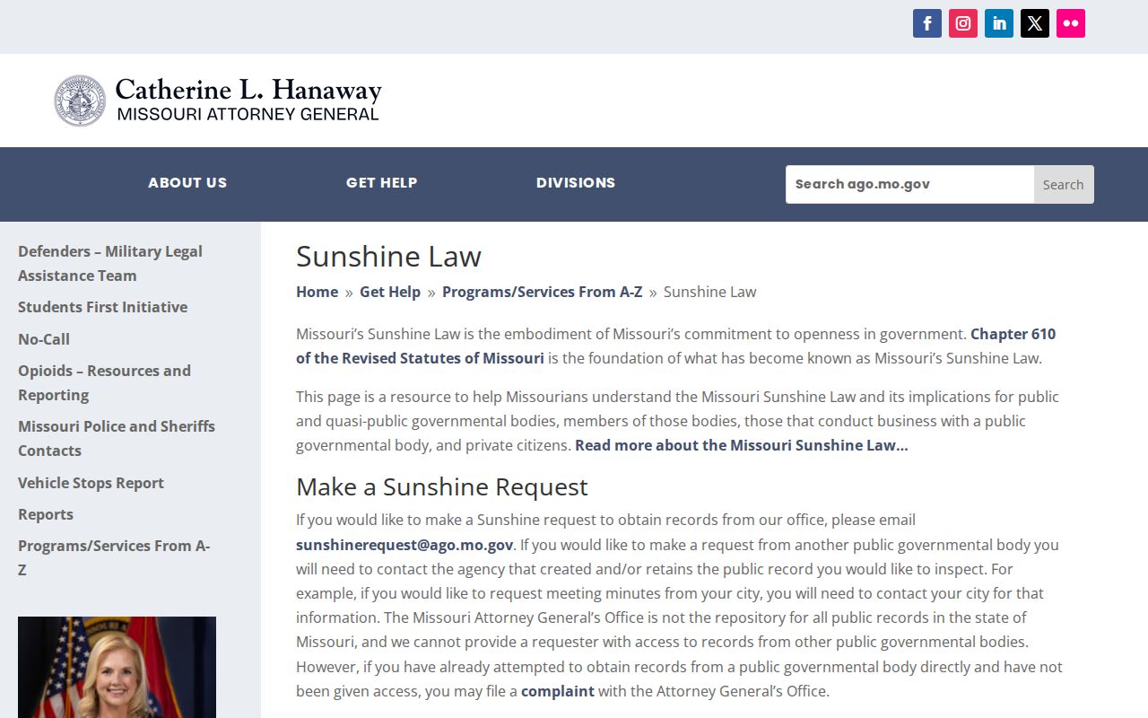 Shannon County release record request guidance under Missouri Sunshine Law