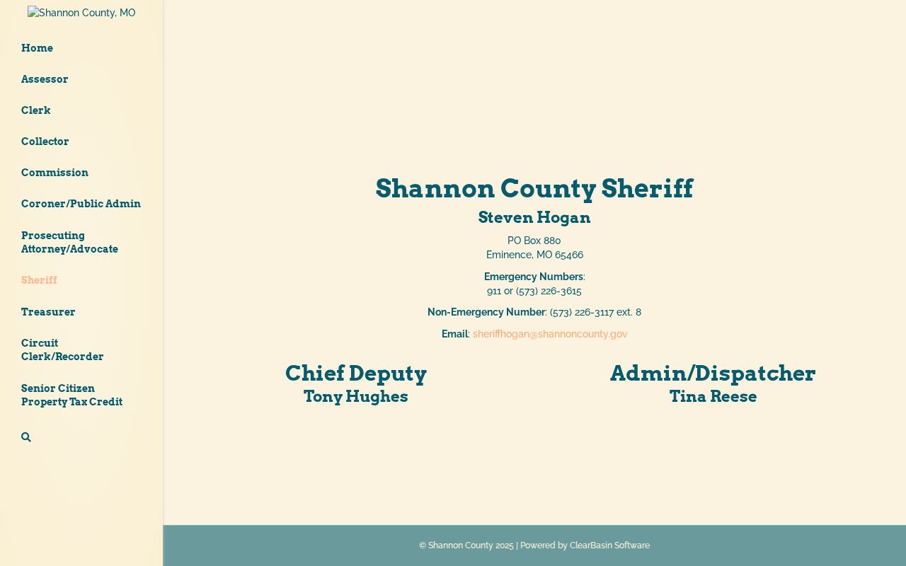 Official Shannon County Jail and Sheriff release-record contact page